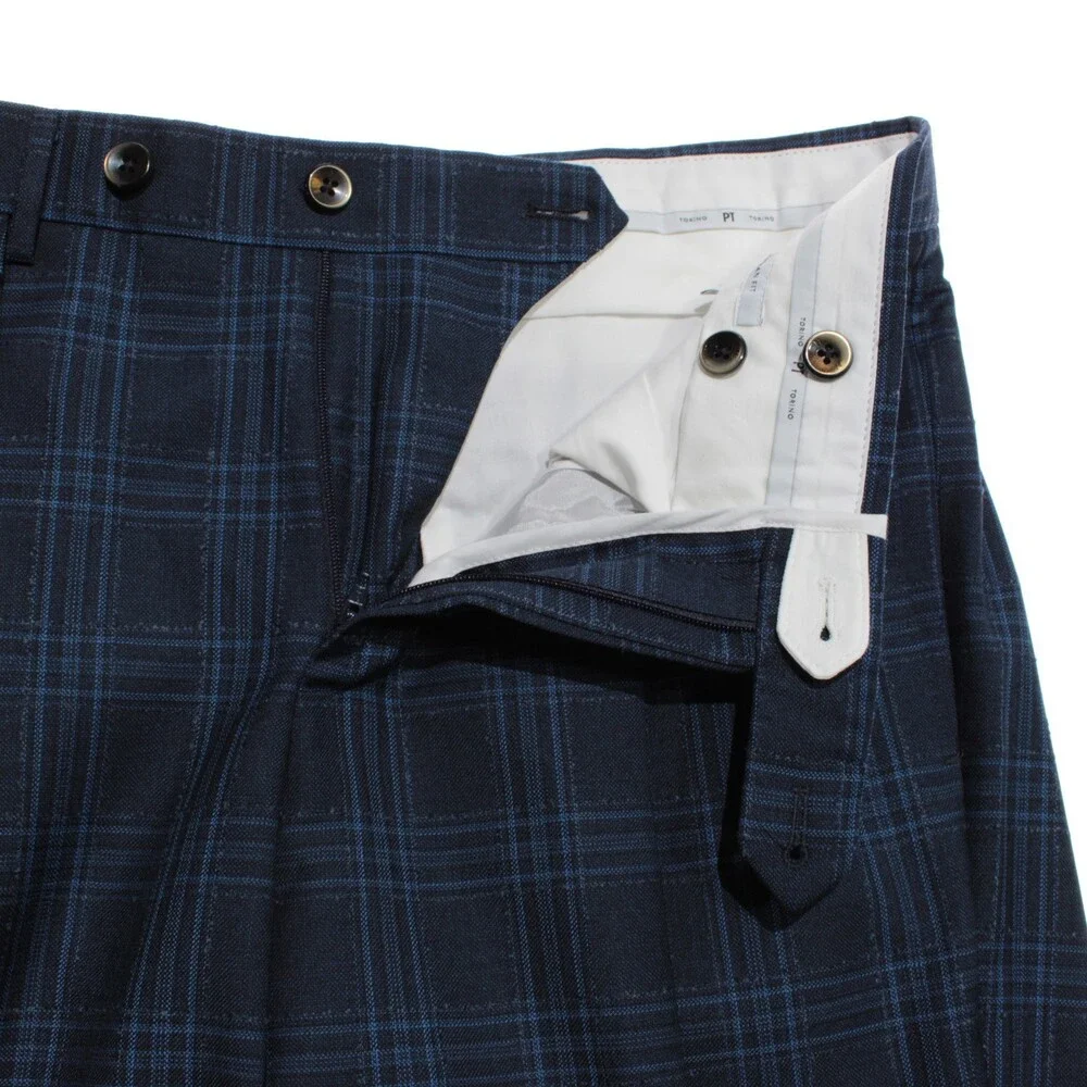PT Torino NWT Dress Pants Size 46 (30 US) In Blue Plaid 100% Wool Gentleman - Picture 3 of 15
